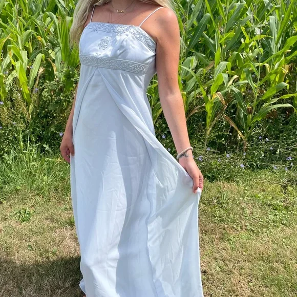 sachin and babi light blue dress Fairy tale wedding gown with sheer corset and full skirt FJORGYN
